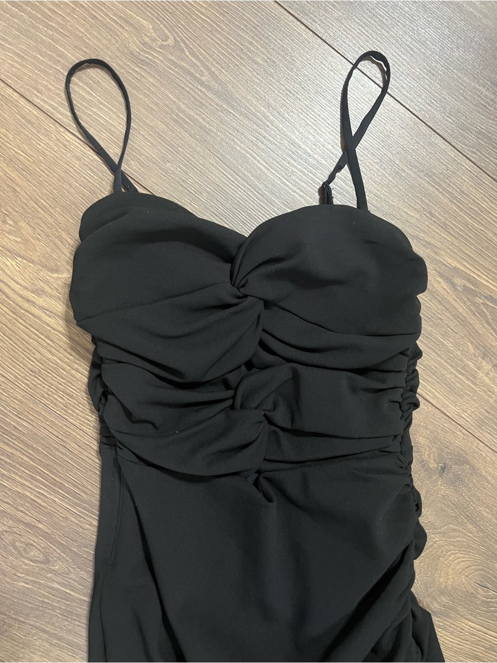 Abercrombie & Fitch Black Ruched Cutout Twist Front Midi Dress NWOT - Picture 6 of 12